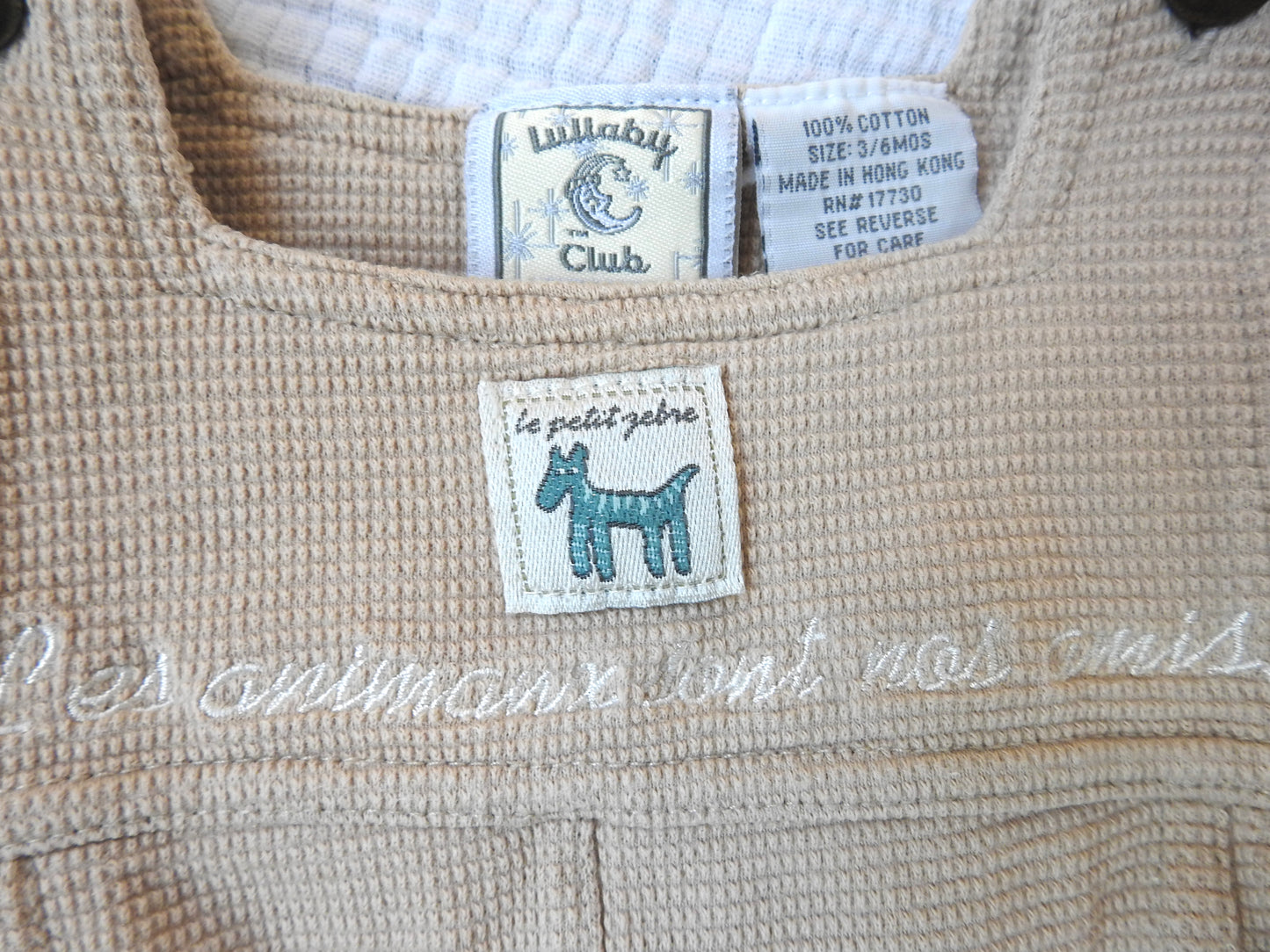 Vintage 90s Lullaby Club 'Le Petit Zebre' Beige Overalls 3-6M