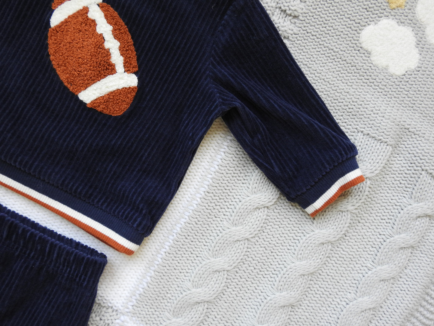 Little Me Navy Velour Football Set 3-6M