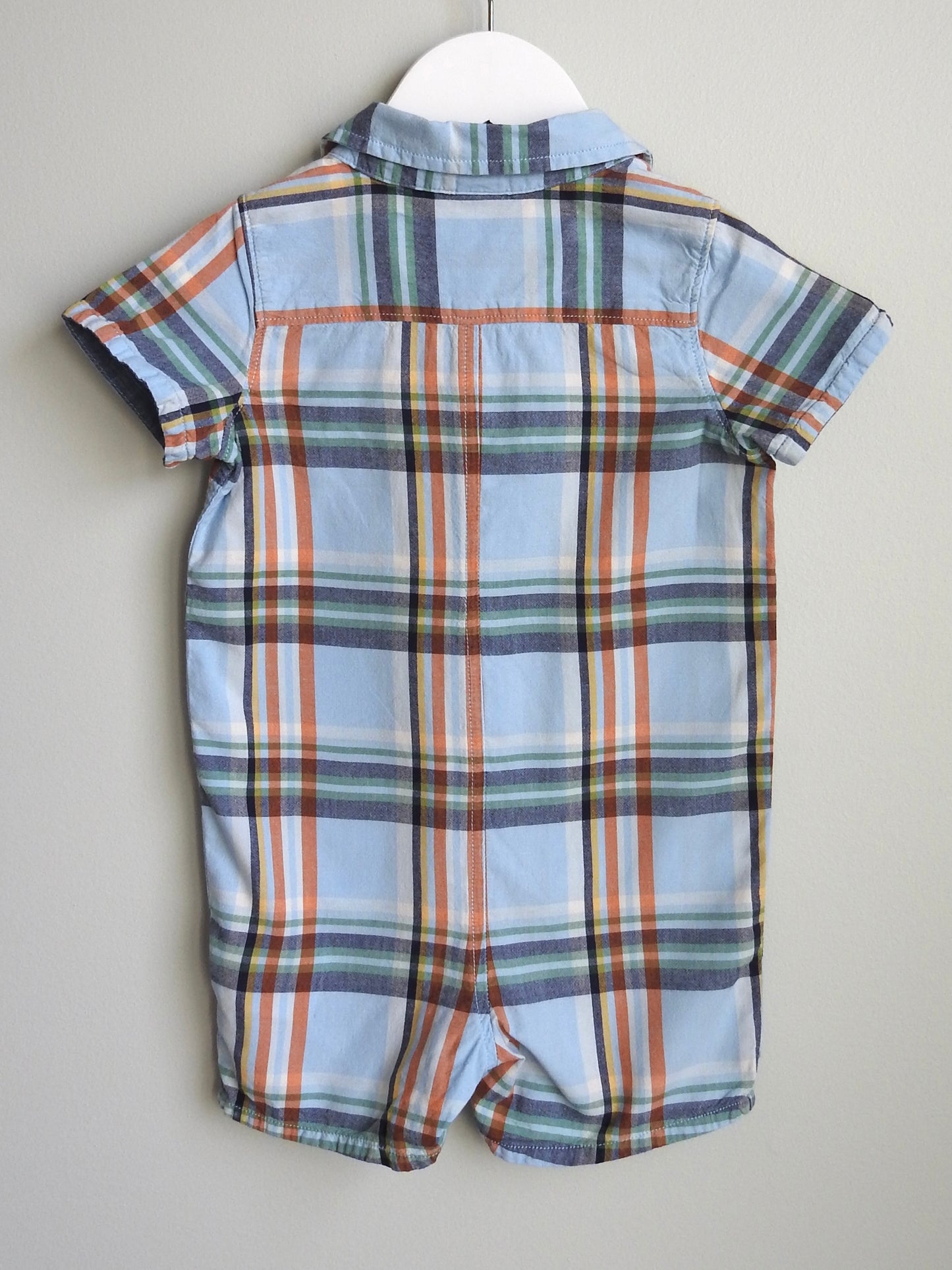 Baby Gap Blue Orange Plaid Collared Romper 18-24M