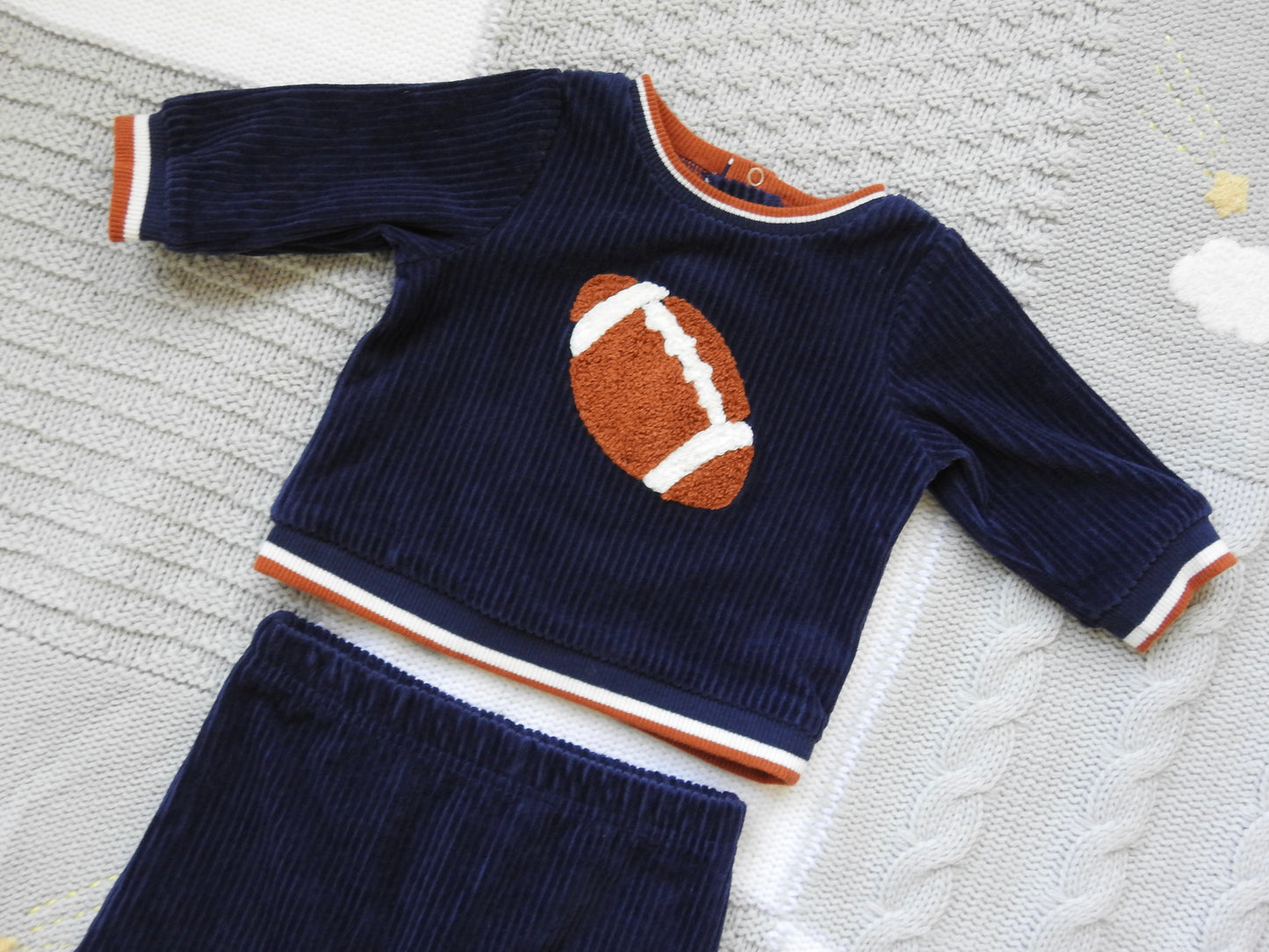 Little Me Navy Velour Football Set 3-6M