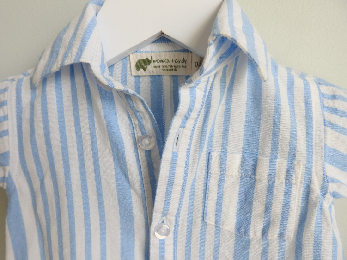 Monica + Andy Blue Striped Romper 0-3M