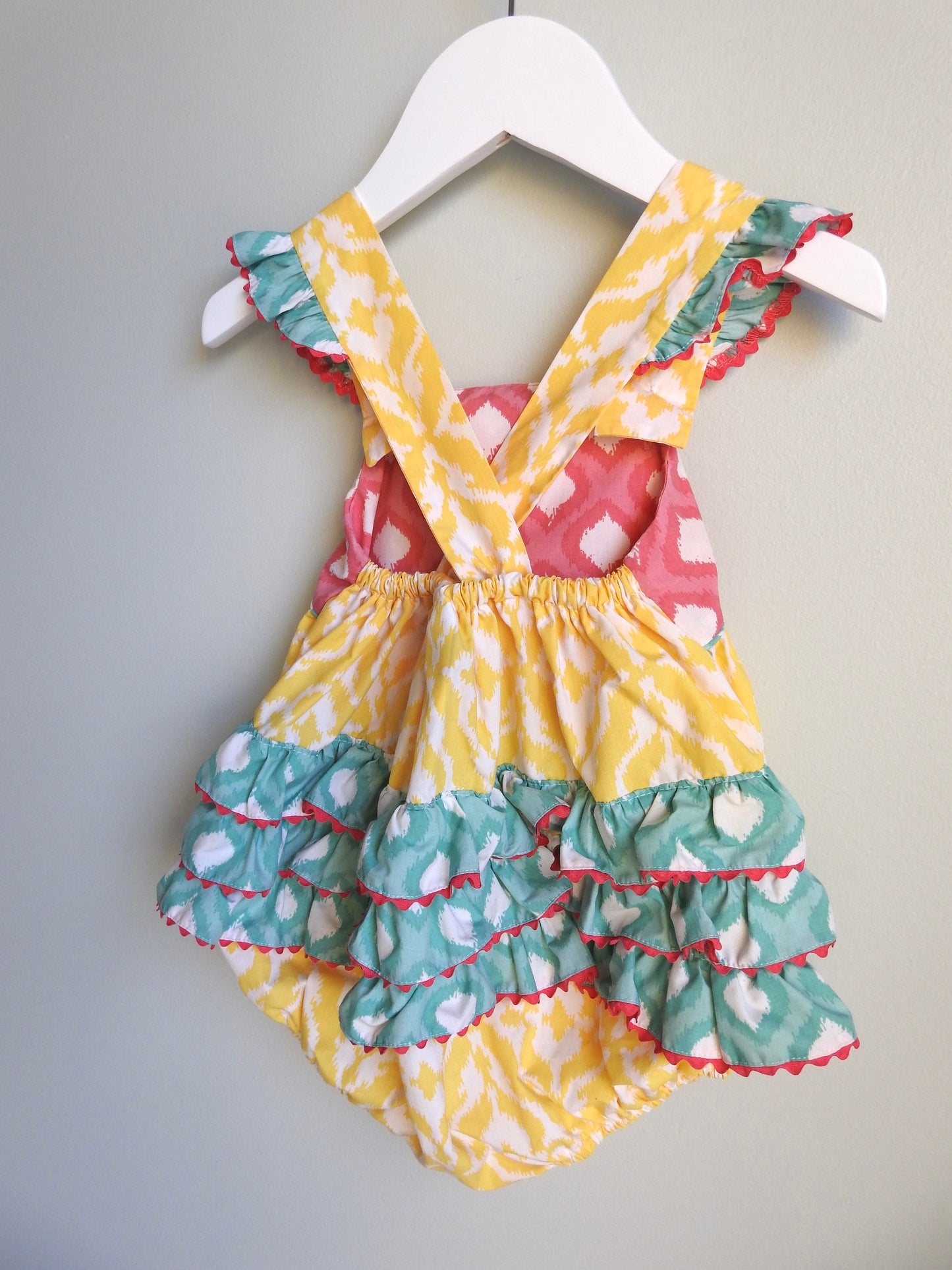 Shrimp & Grits Kids Yellow Pink Green Ruffle Romper 18M
