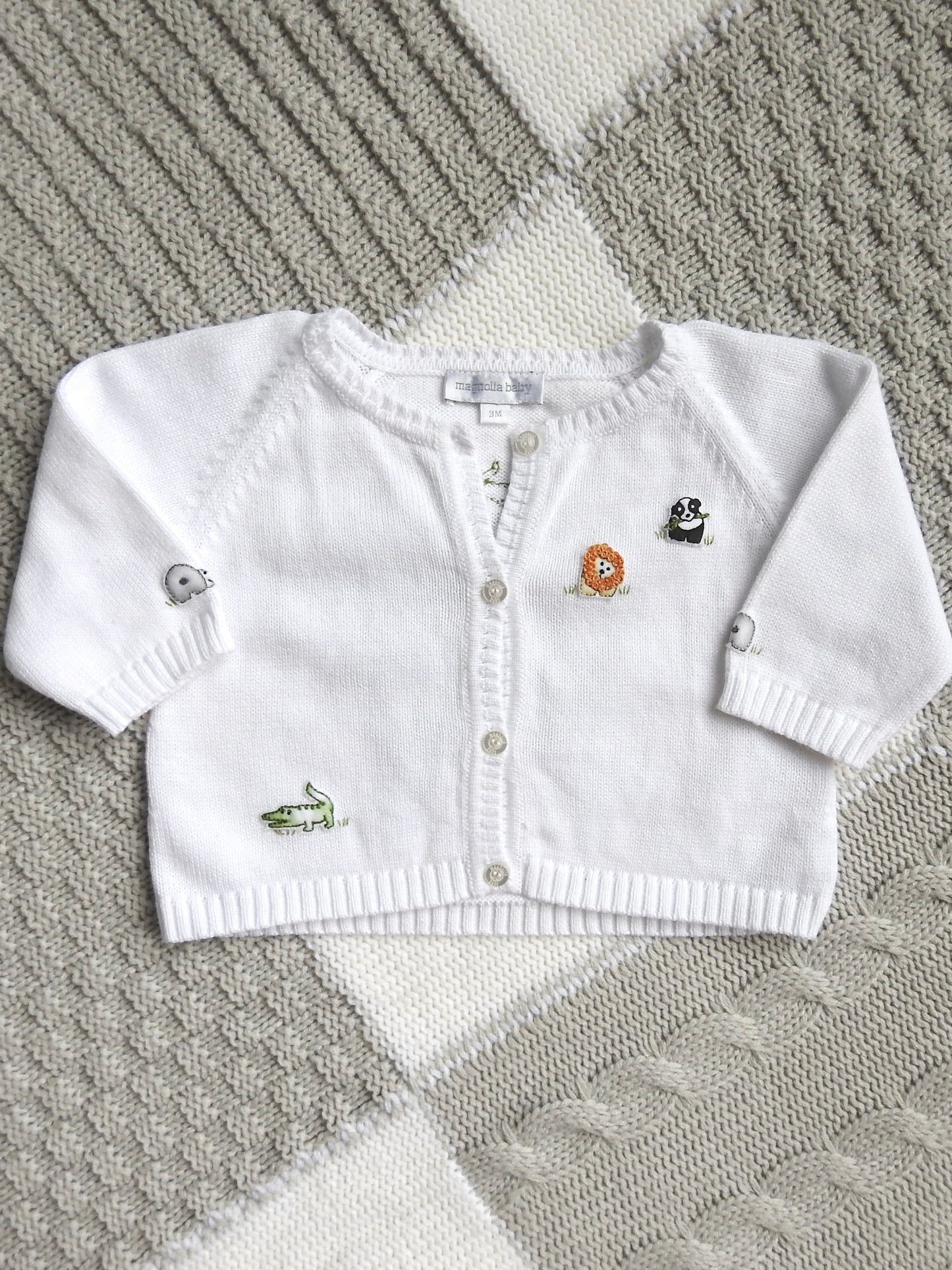 Magnolia Baby White Animals Cardigan 3M