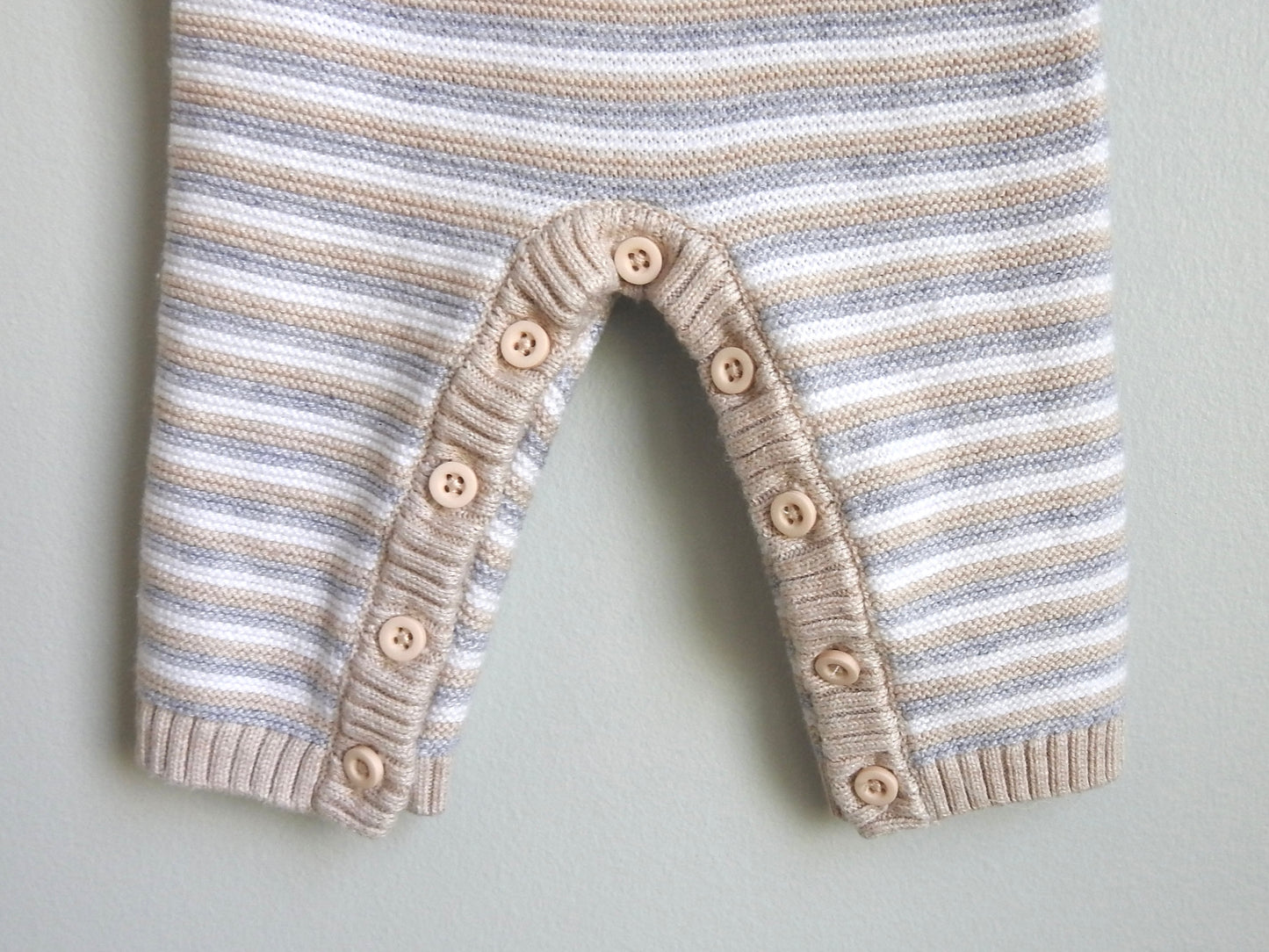 Janie & Jack Neutral Striped Knit Romper 0-3M