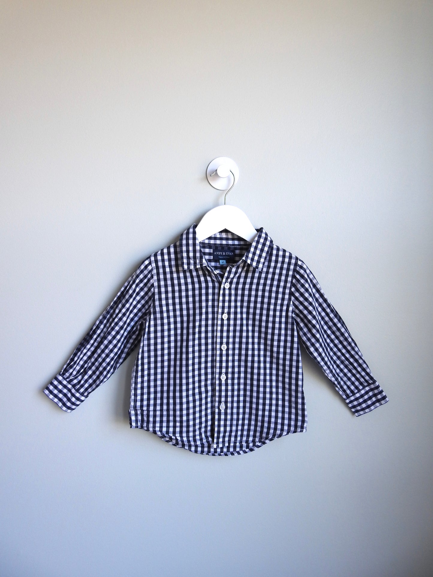 Andy & Evan Navy White Checked Long Sleeve Button Down Shirt 3Y