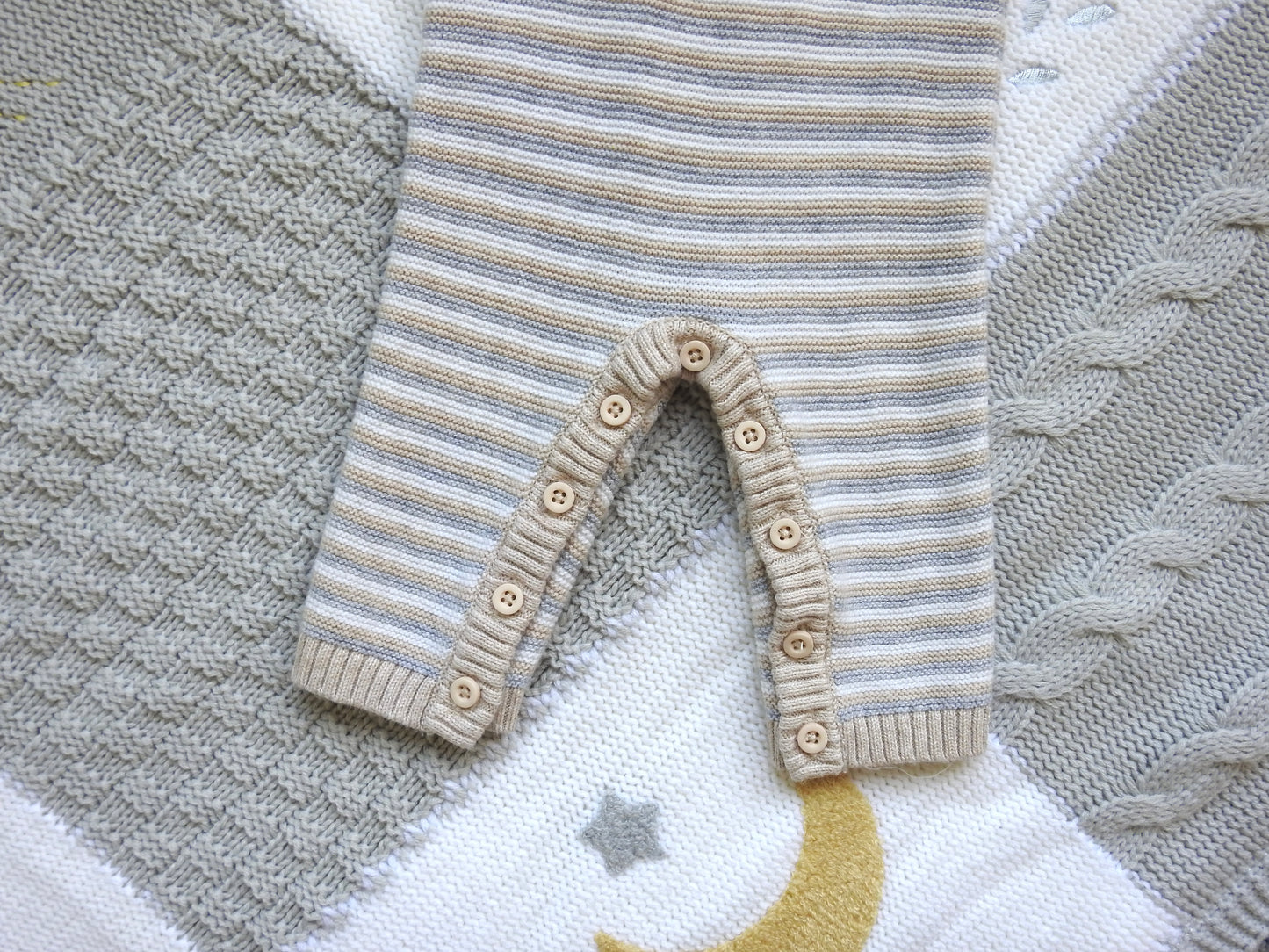 Janie & Jack Neutral Striped Knit Romper 0-3M