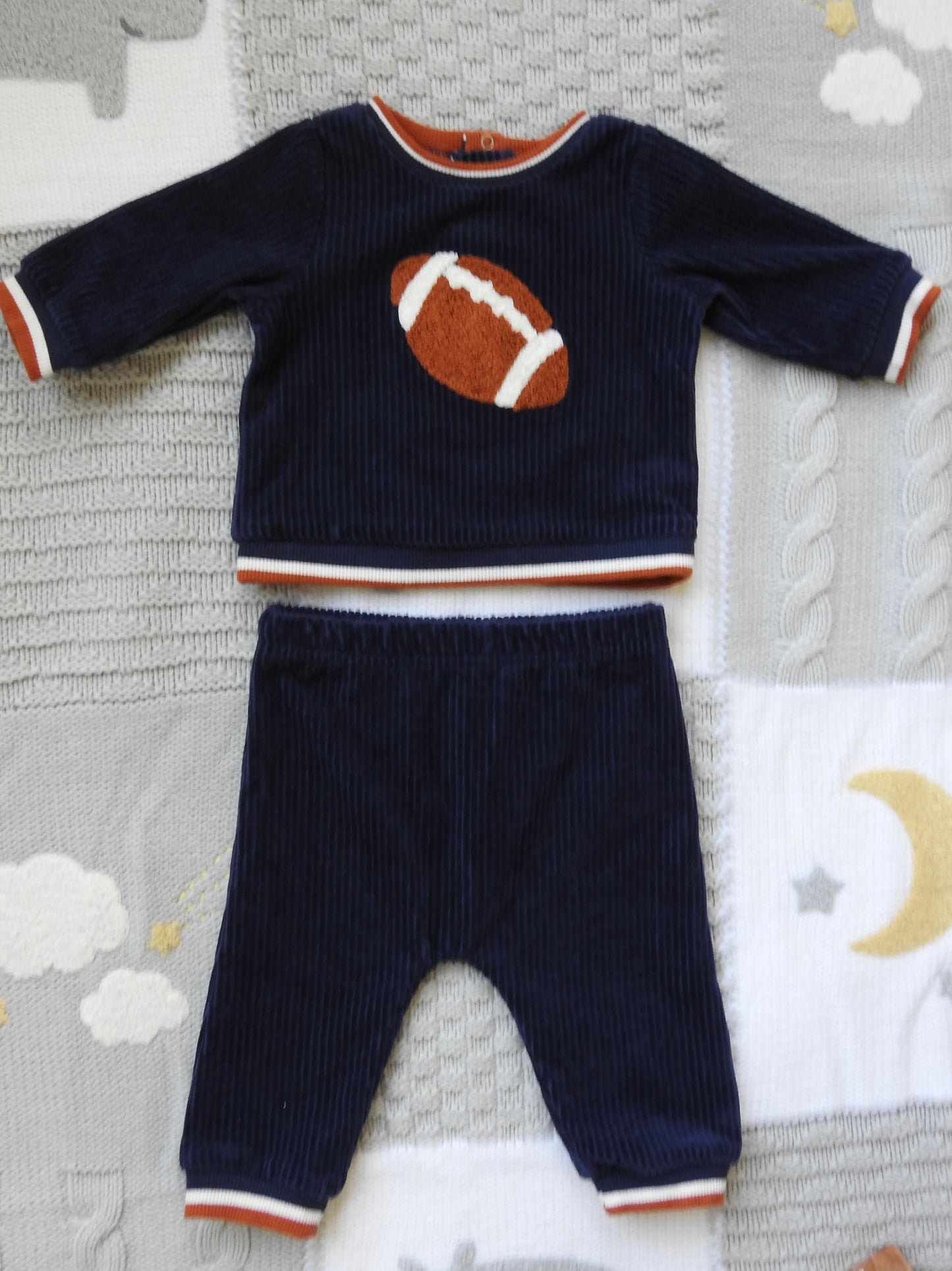 Little Me Navy Velour Football Set 3-6M