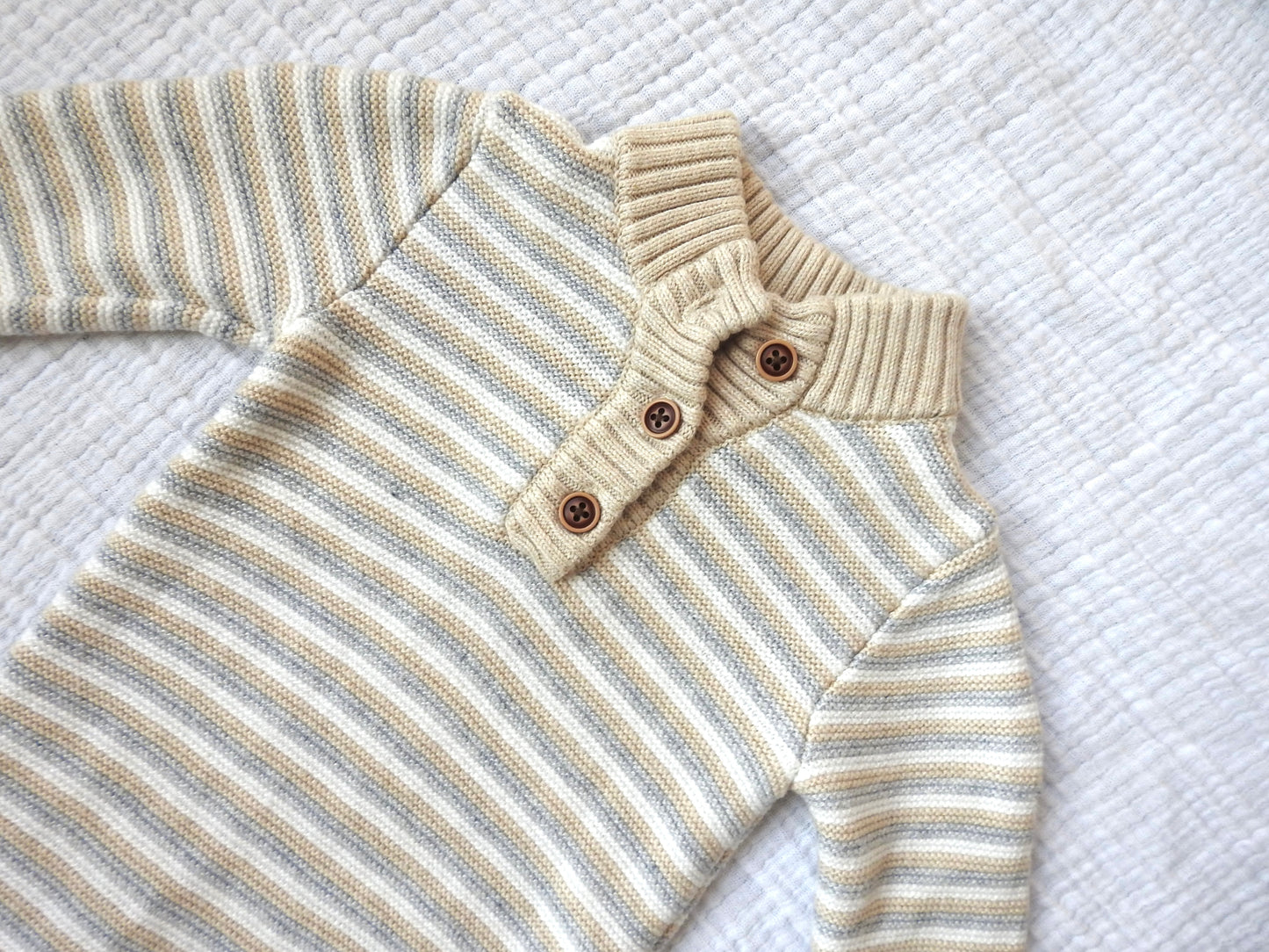 Janie & Jack Neutral Striped Knit Romper 0-3M