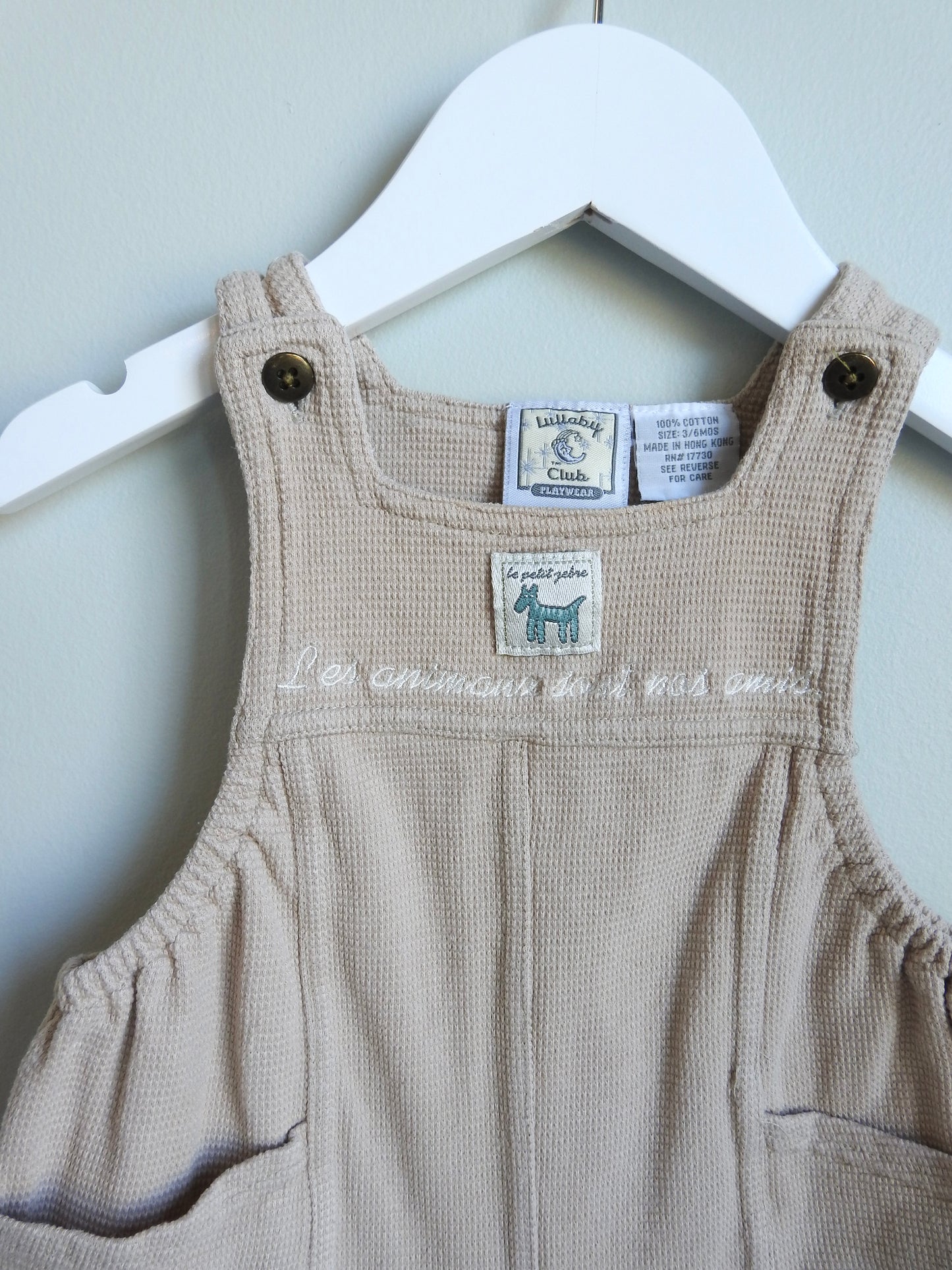 Vintage 90s Lullaby Club 'Le Petit Zebre' Beige Overalls 3-6M