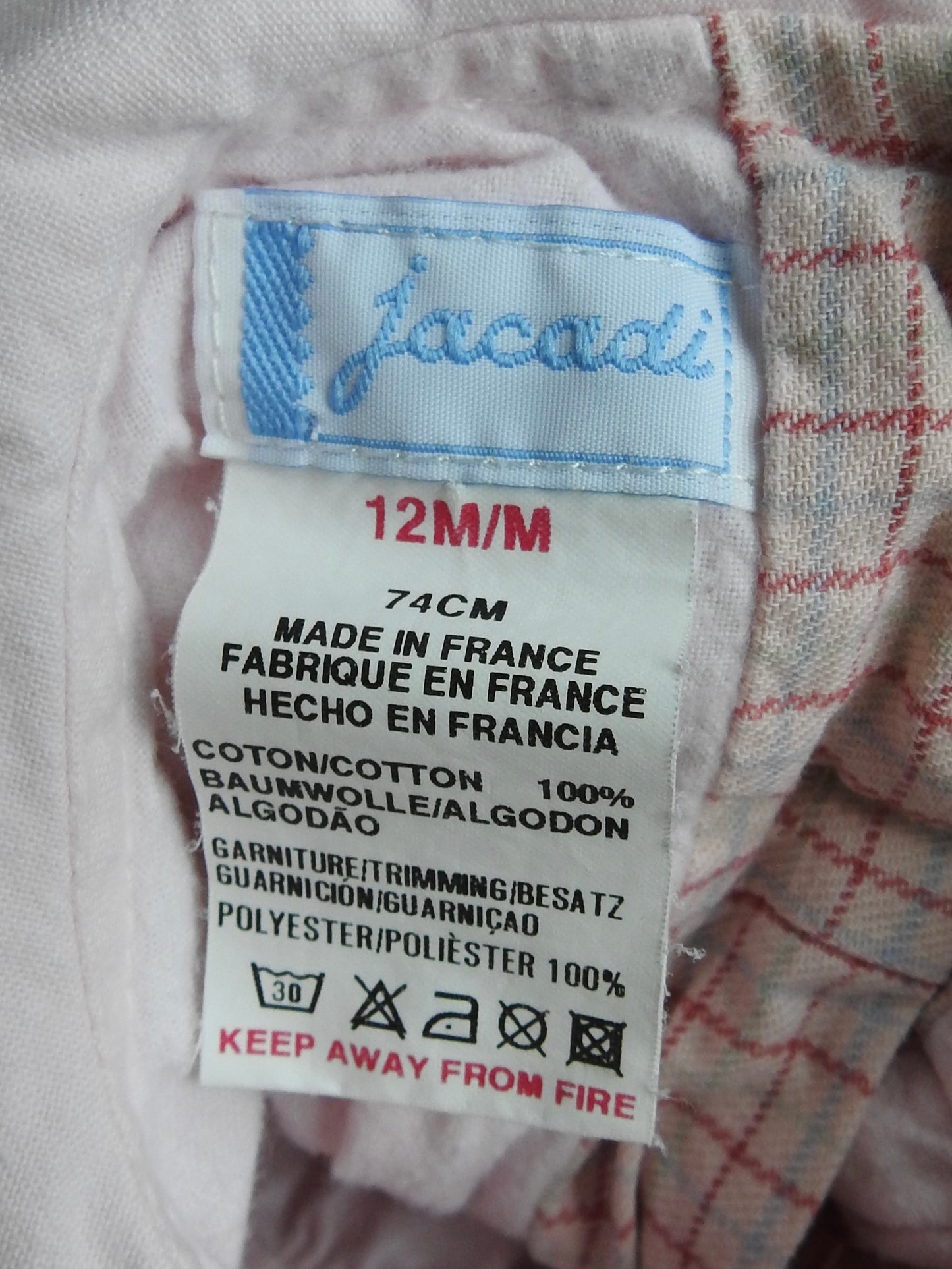 Vintage 80s/90s Jacadi Pink Plaid Dress 12M