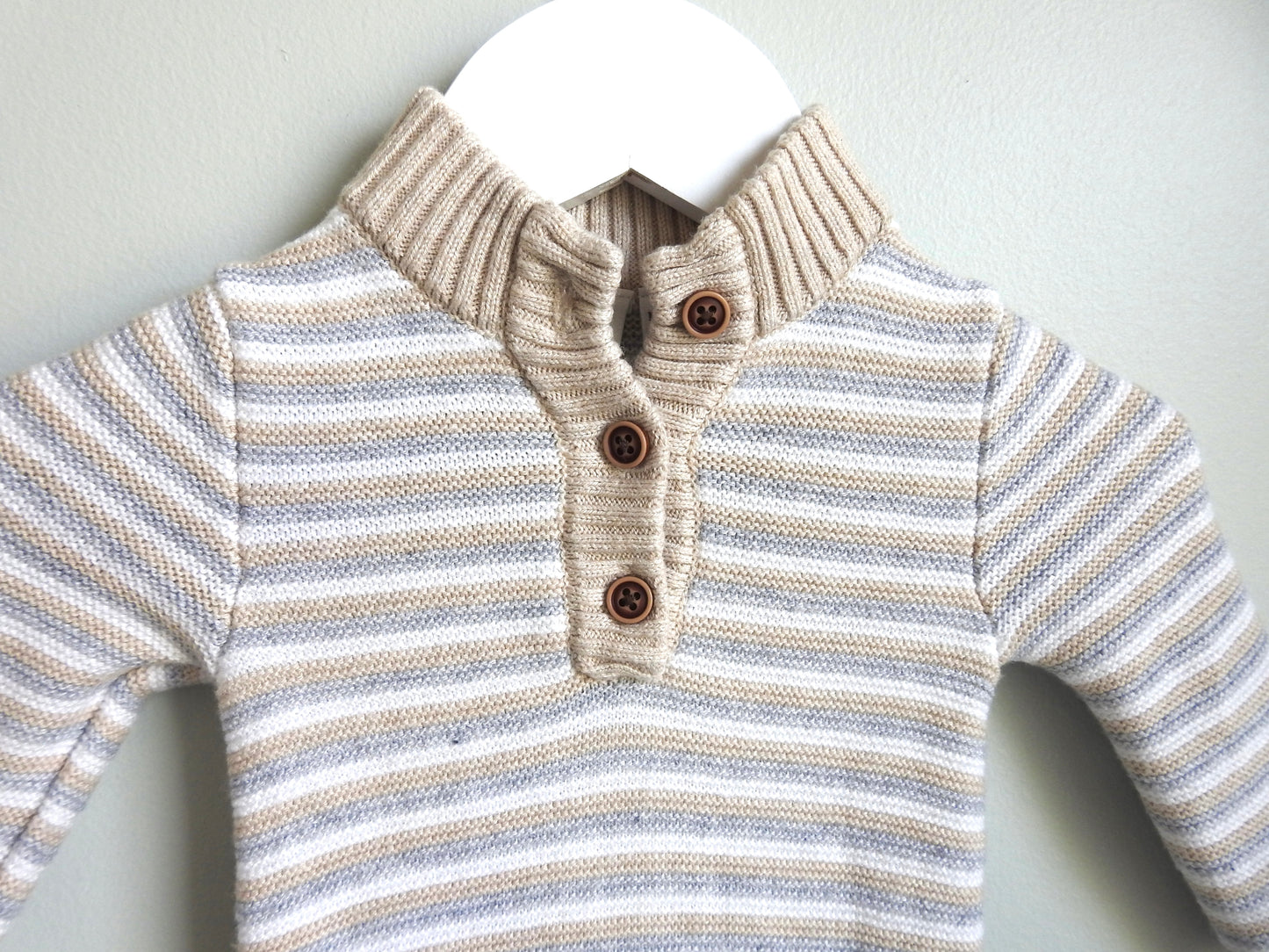 Janie & Jack Neutral Striped Knit Romper 0-3M