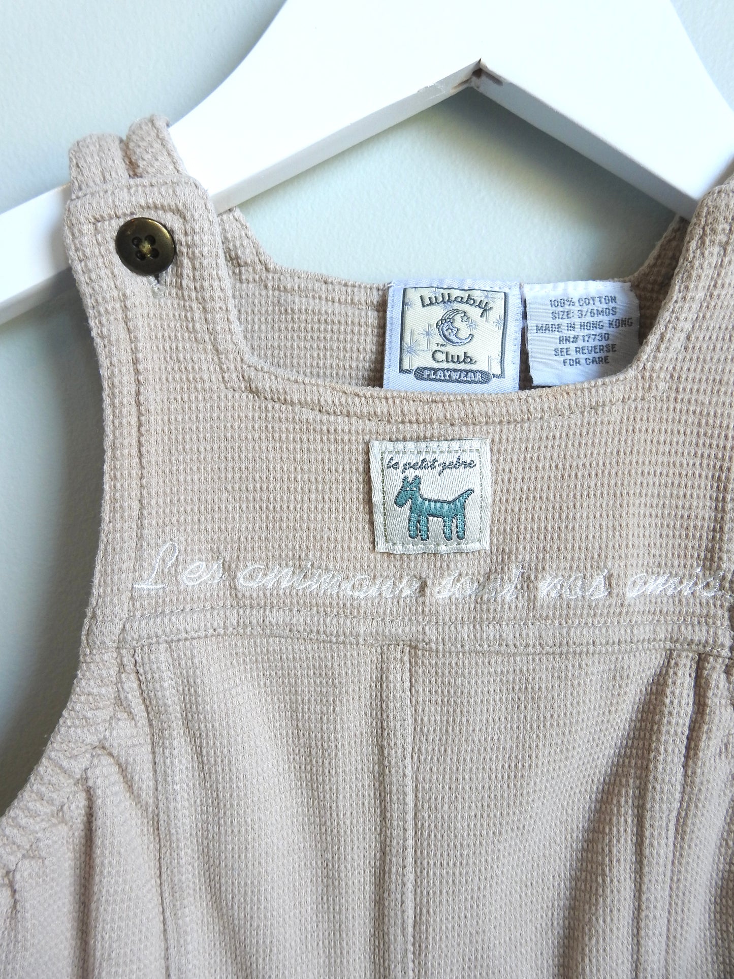 Vintage 90s Lullaby Club 'Le Petit Zebre' Beige Overalls 3-6M