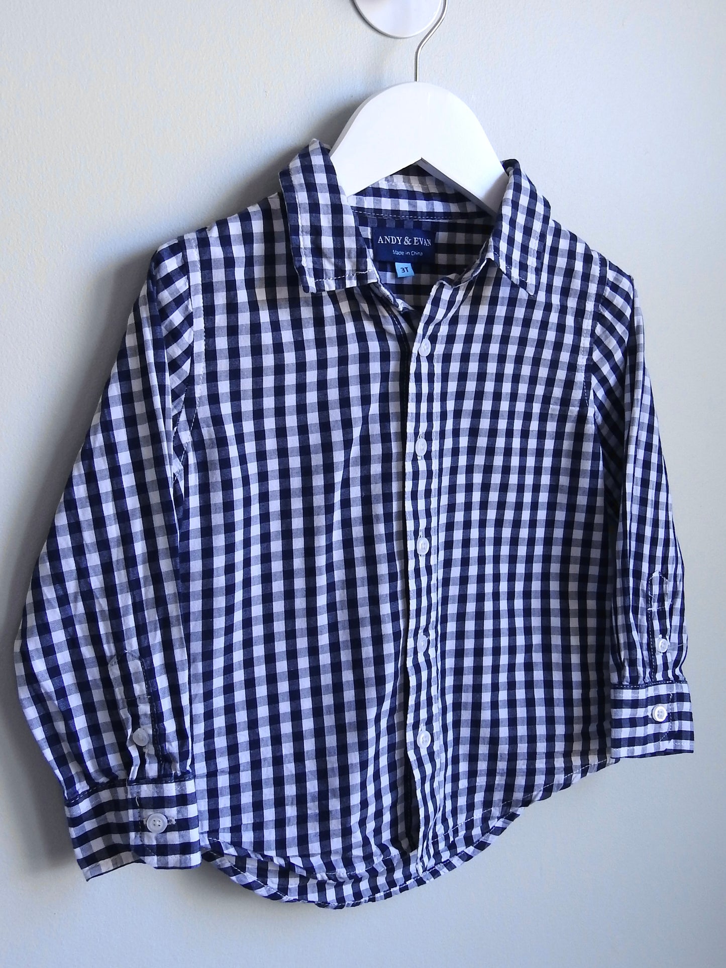 Andy & Evan Navy White Checked Long Sleeve Button Down Shirt 3Y
