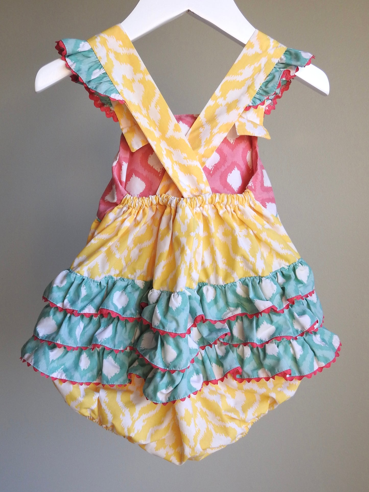 Shrimp & Grits Kids Yellow Pink Green Ruffle Romper 18M