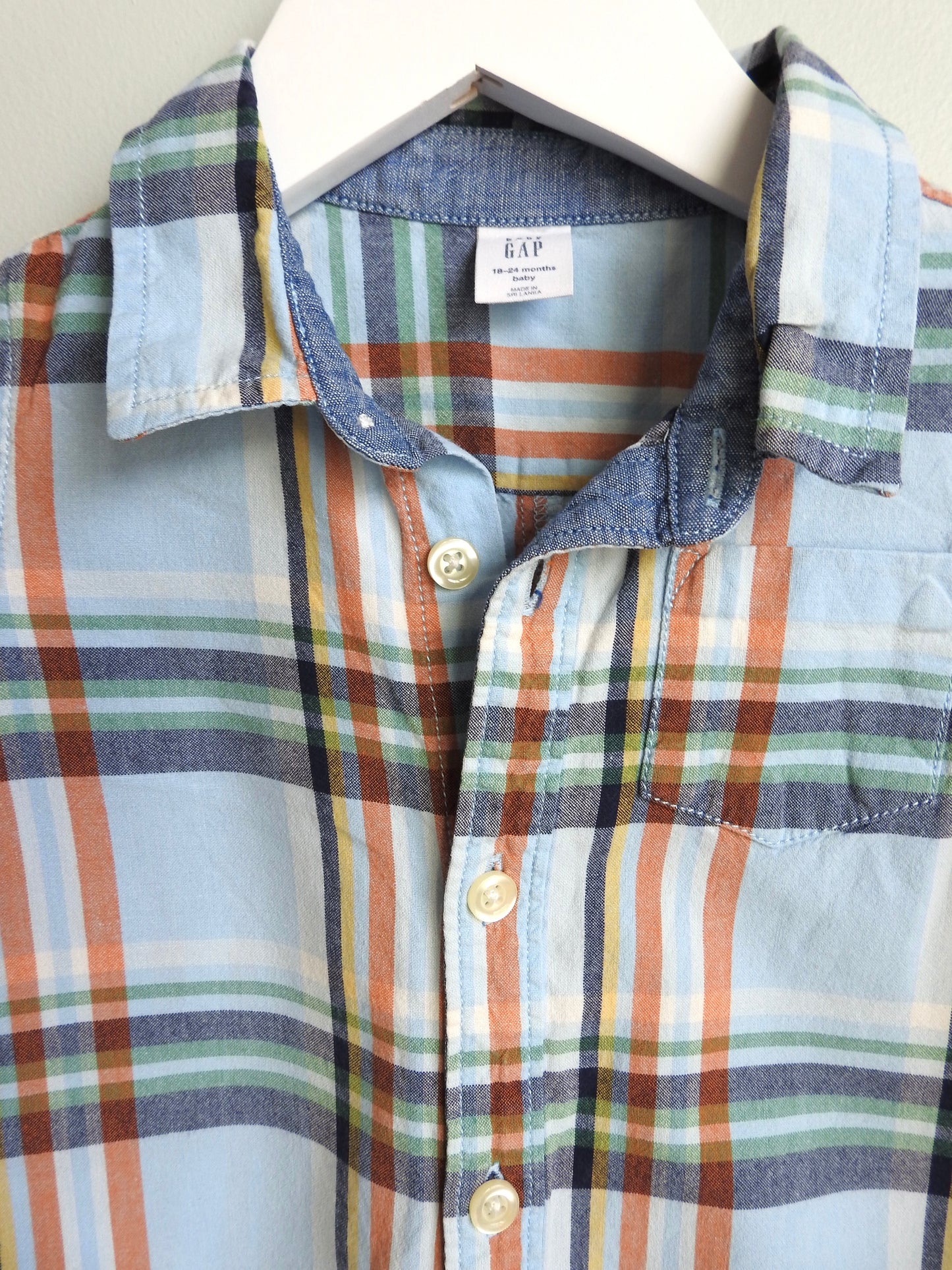 Baby Gap Blue Orange Plaid Collared Romper 18-24M