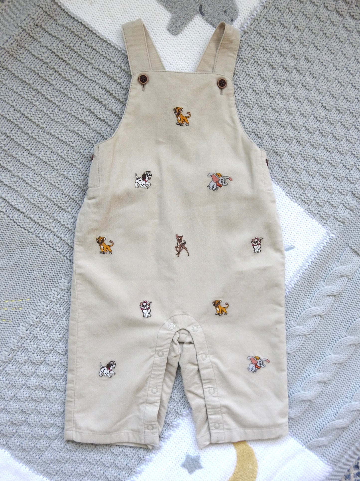 NWT Janie & Jack Disney Friends Taupe Baby Corduroy Overalls 3-6M
