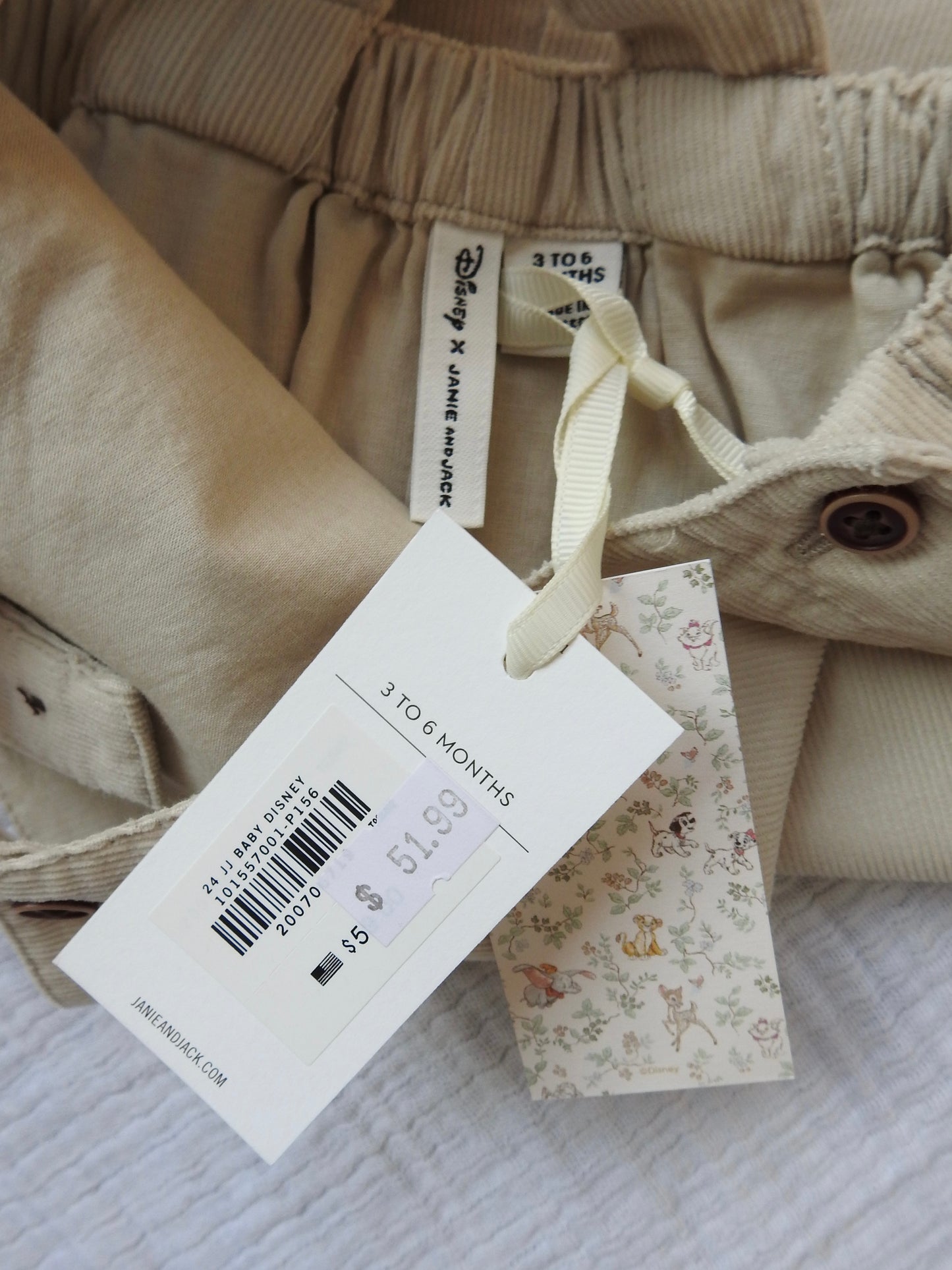 NWT Janie & Jack Disney Friends Taupe Baby Corduroy Overalls 3-6M
