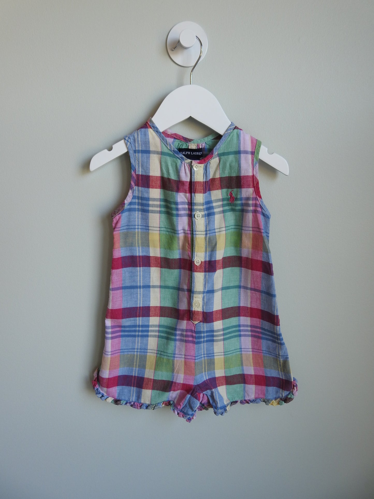 Vintage 90s/00s Ralph Lauren Multicolor Plaid Romper 12-18M