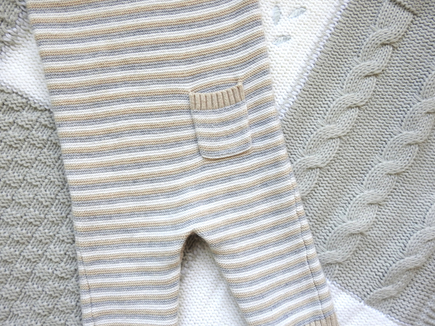 Janie & Jack Neutral Striped Knit Romper 0-3M