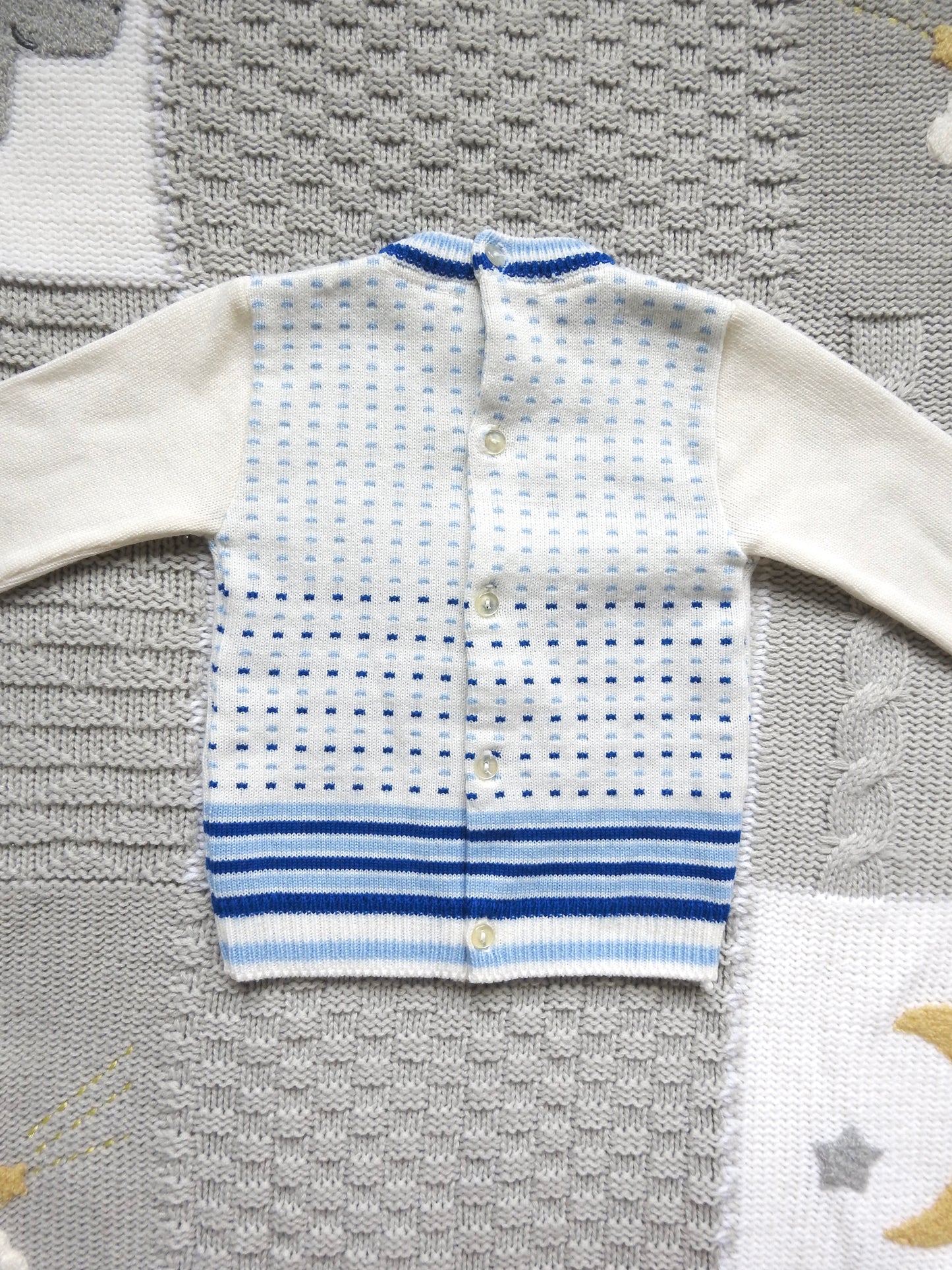 Vintage 60s/70s Nannekins by Nanette Cream Blue Patterned Sweater 3-6M
