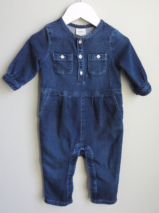 Baby Gap Long Sleeve Denim-Look Jegging Romper 6-12M