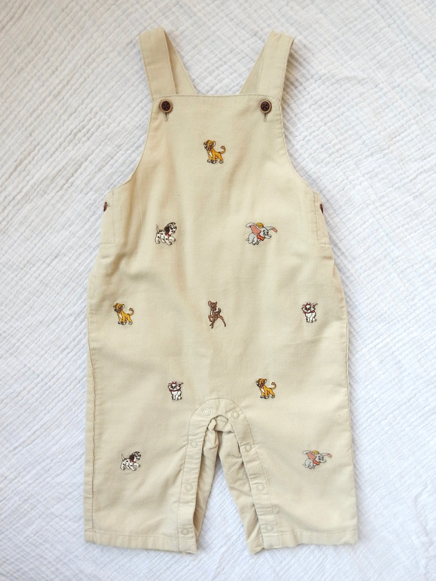 NWT Janie & Jack Disney Friends Taupe Baby Corduroy Overalls 3-6M