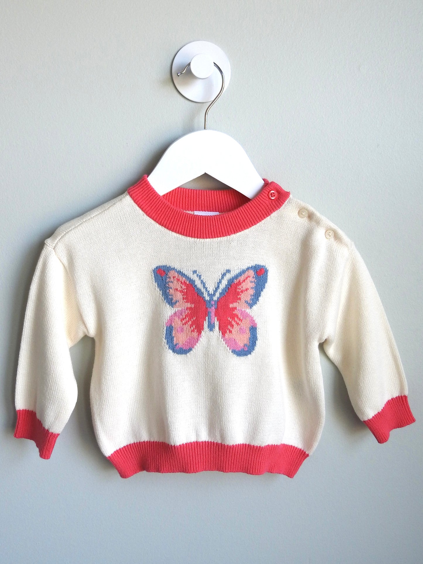 NWT Baby Gap Ivory Pink Butterfly Sweater 6-12M