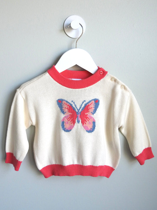 NWT Baby Gap Ivory Pink Butterfly Sweater 6-12M