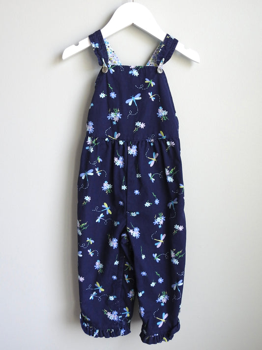 Vintage 2001 Gymboree Navy Floral Overalls 18-24M
