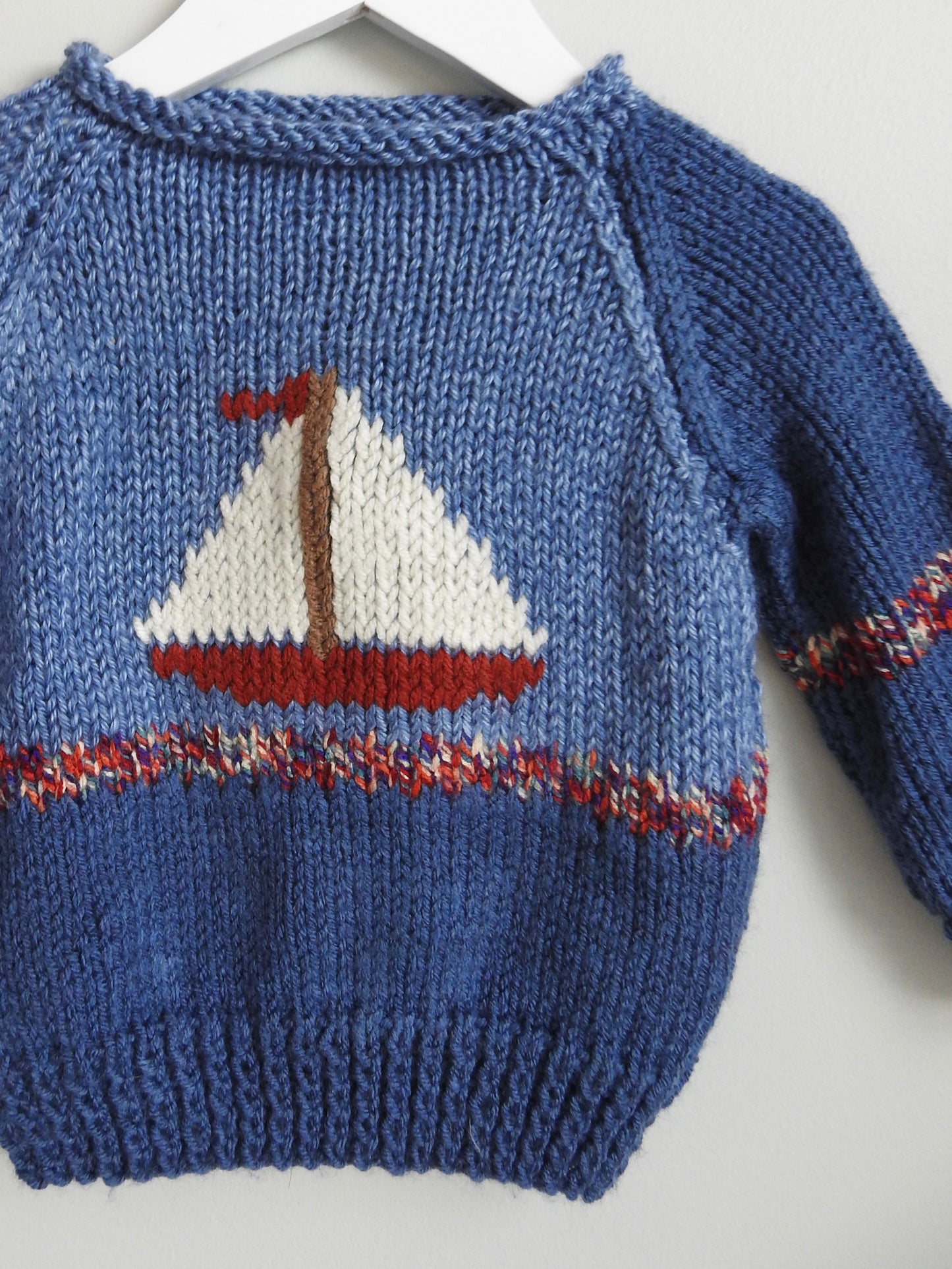 Vintage Handmade Blue Sailboat Sweater 12-18M