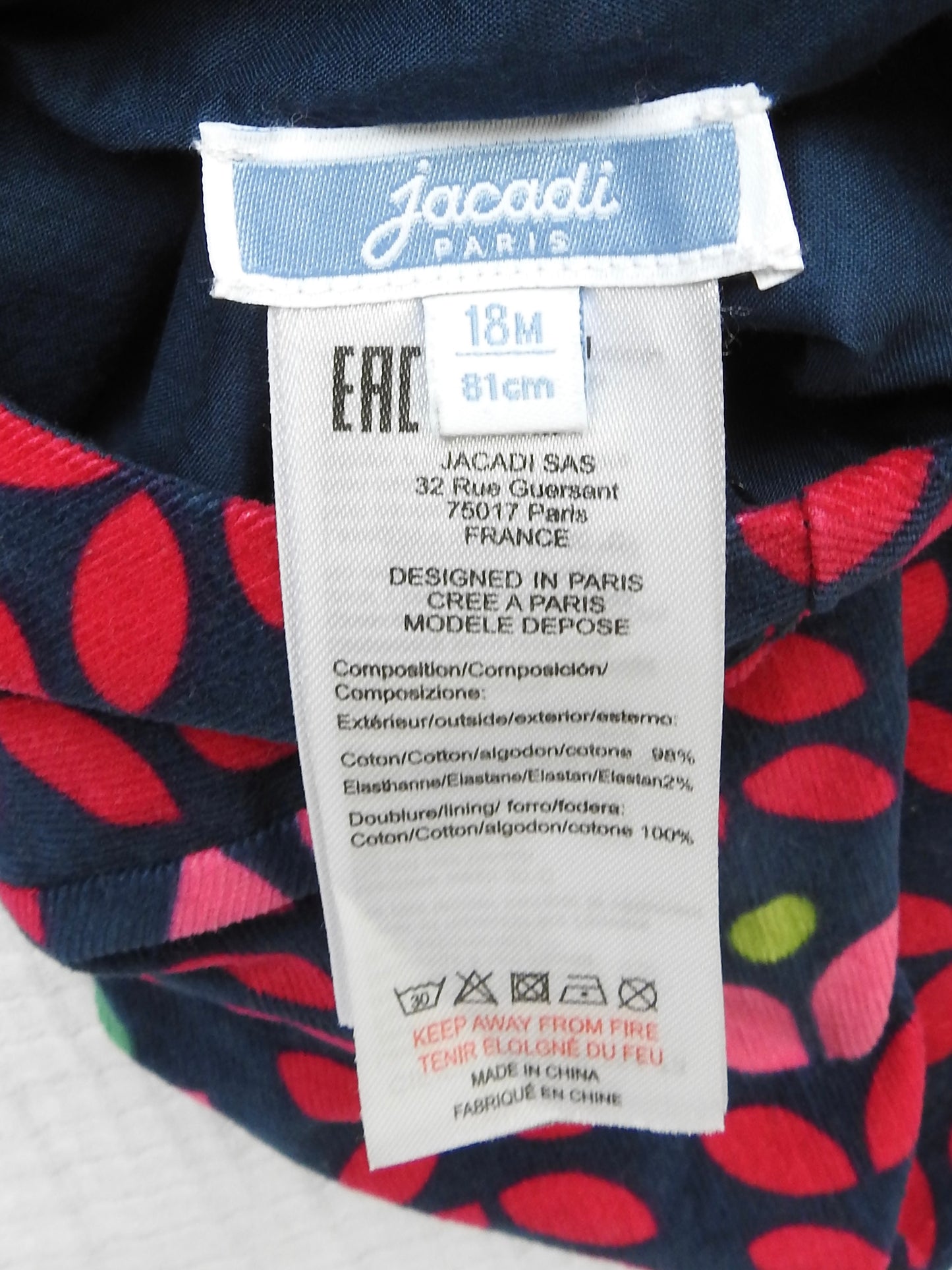 Jacadi Multicolor Pink Navy Floral Corduroy Dress 18M