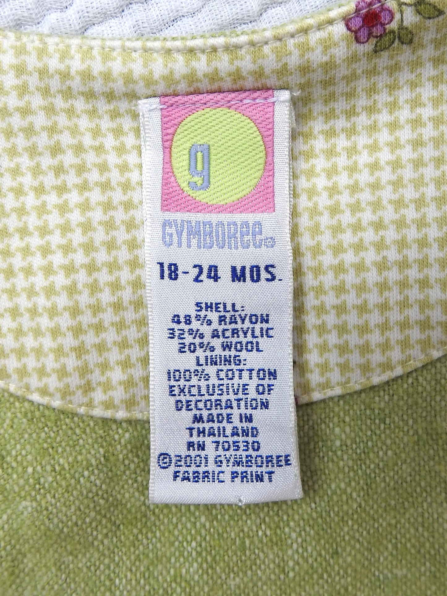 Vintage 2001 Gymboree Green Wool Dress (2 Pieces) 18-24M
