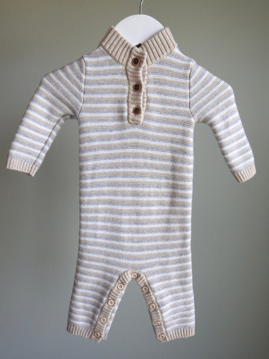 Janie & Jack Neutral Striped Knit Romper 0-3M