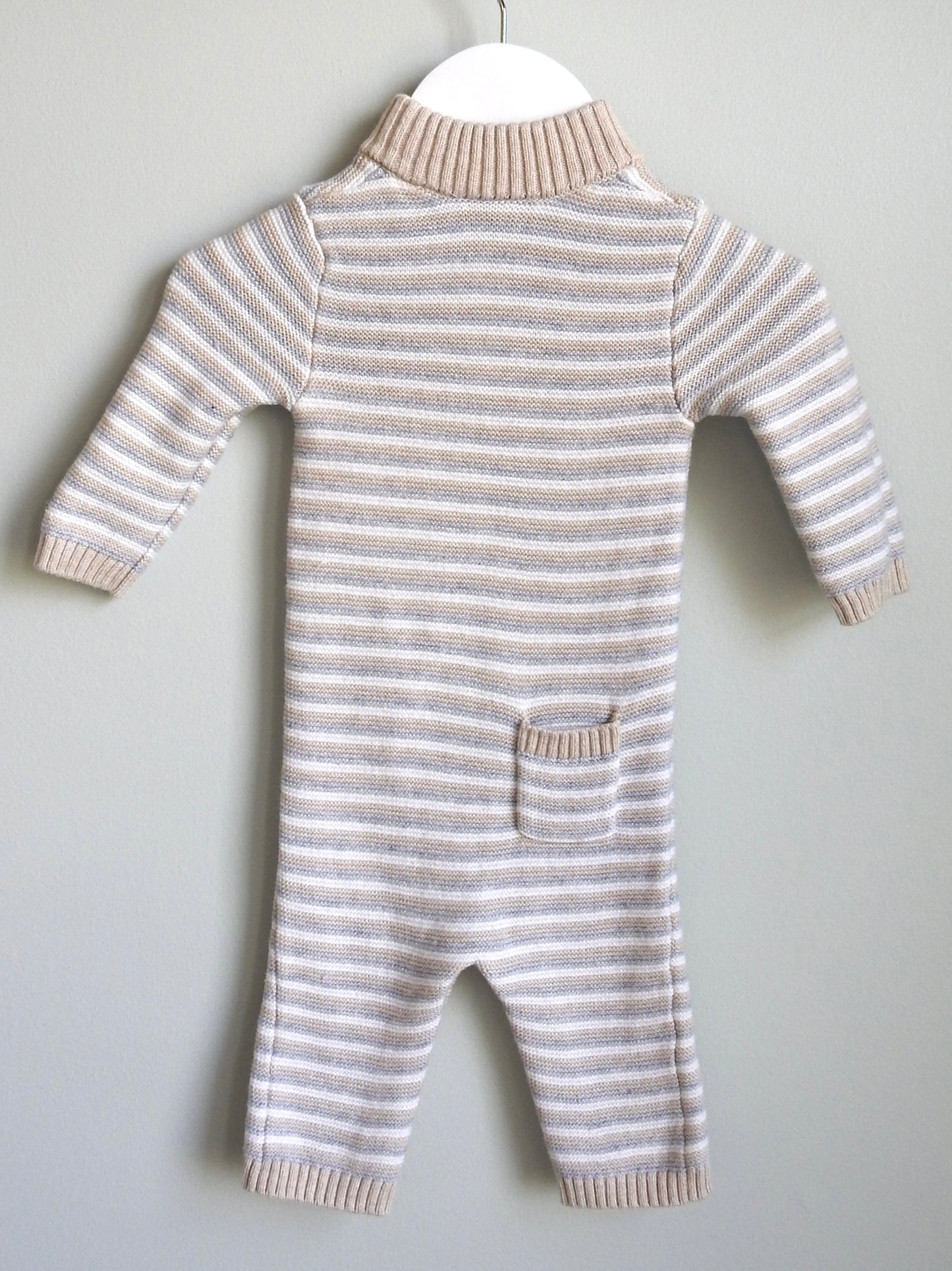Janie & Jack Neutral Striped Knit Romper 0-3M
