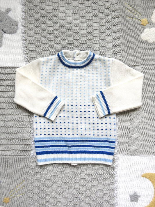 Vintage 60s/70s Nannekins by Nanette Cream Blue Patterned Sweater 3-6M