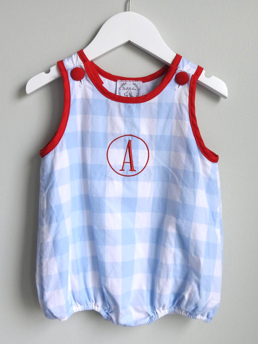 The Bella Bean Blue “A” Monogram Romper 18M