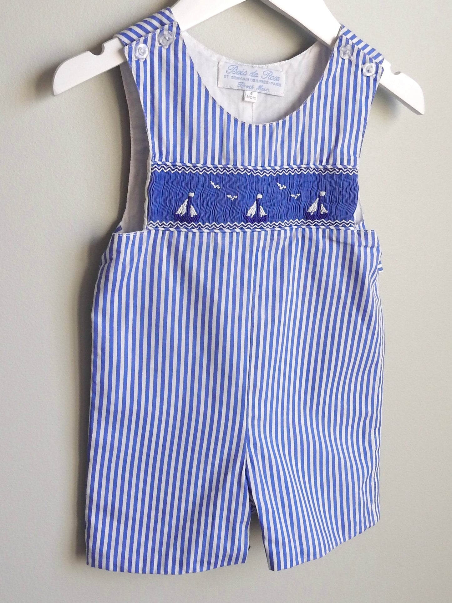 Bois de Rose Blue White Striped Smocked Sailboat Romper 6M