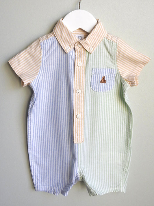 Baby Gap Yellow Green Blue White Short Sleeve Collared Romper 3-6M