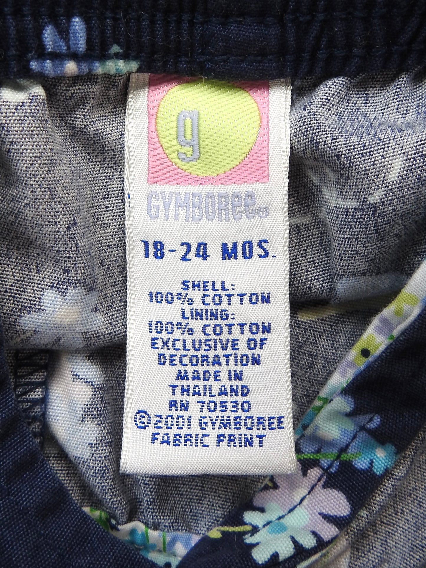 Vintage 2001 Gymboree Navy Floral Overalls 18-24M