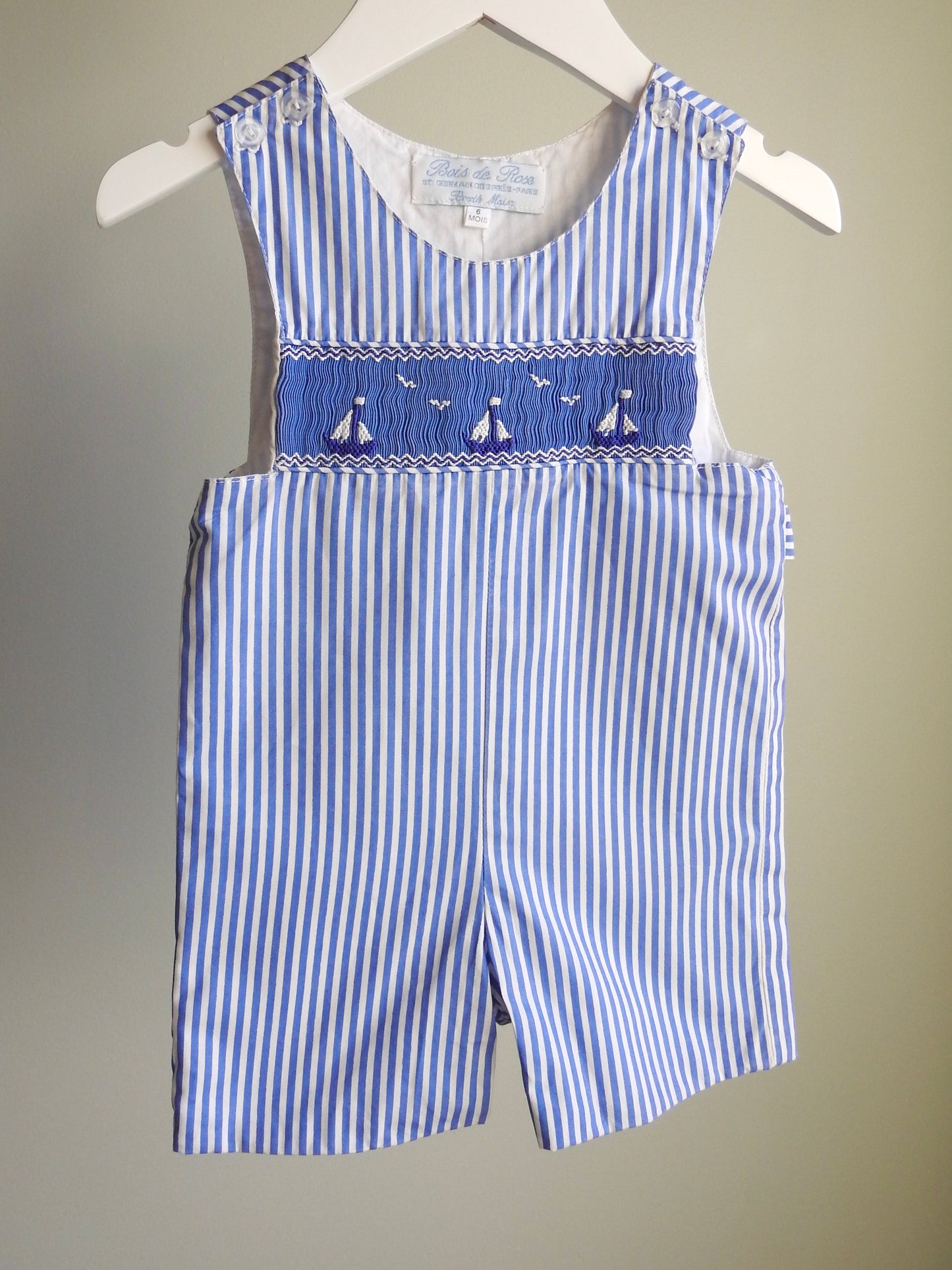 Bois de Rose Blue White Striped Smocked Sailboat Romper 6M