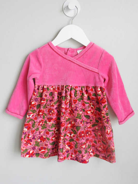 Vintage 90s/00s Hanna Andersson Pink Patterned Velour Dress 6-12M