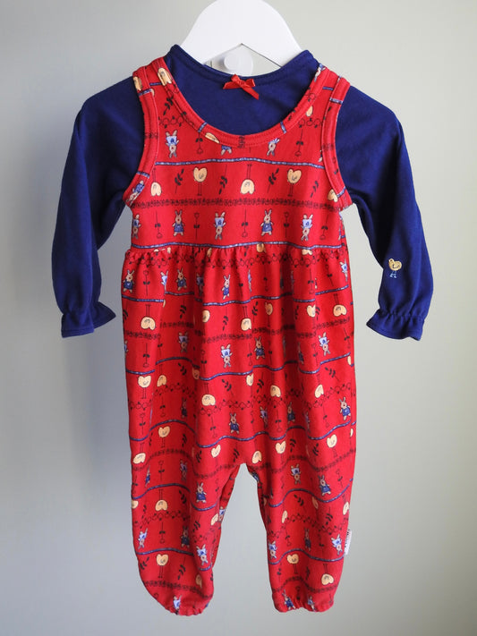 Vintage 80s/90s Healthtex Red Blue Animal Print Romper 12M