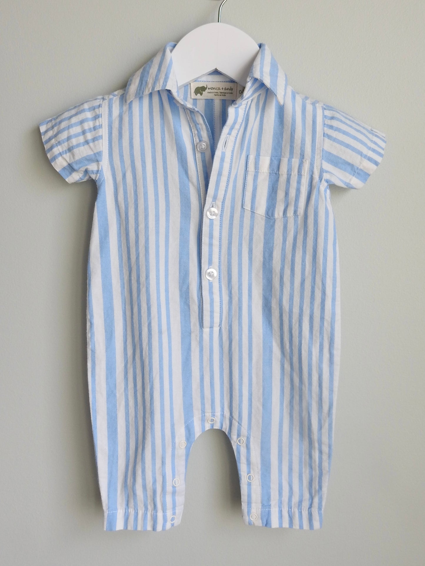 Monica + Andy Blue Striped Romper 0-3M