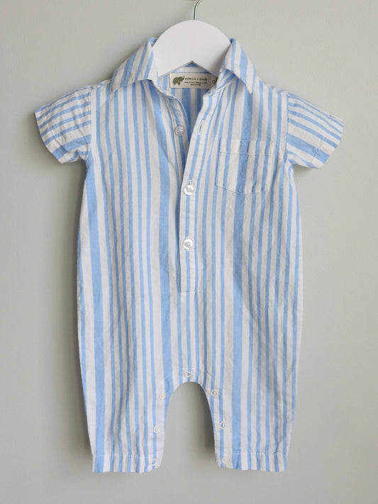 Monica + Andy Blue Striped Romper 0-3M