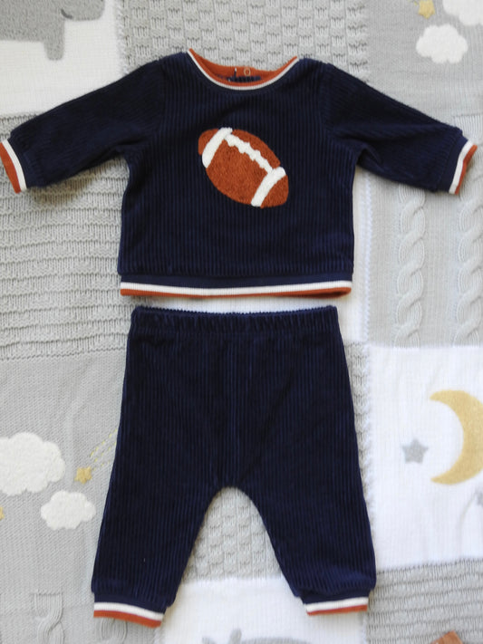 Little Me Navy Velour Football Set 3-6M