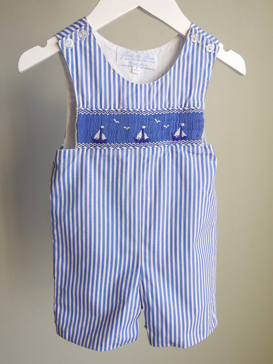 Bois de Rose Blue White Striped Smocked Sailboat Romper 6M
