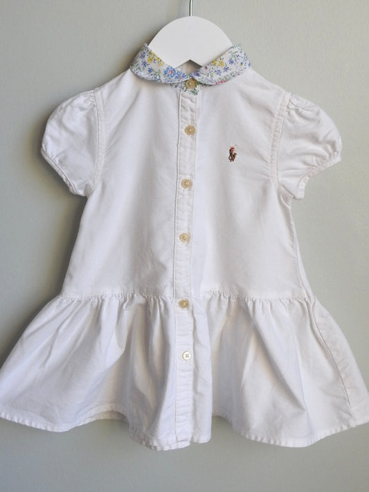Vintage 90s/00s Ralph Lauren White Floral Short Sleeve Dress 12M