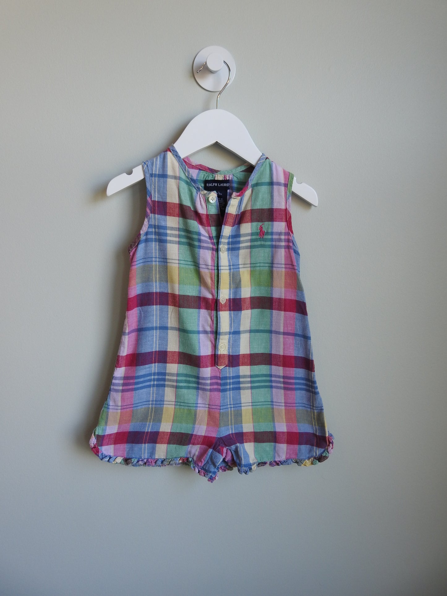 Vintage 90s/00s Ralph Lauren Multicolor Plaid Romper 12-18M