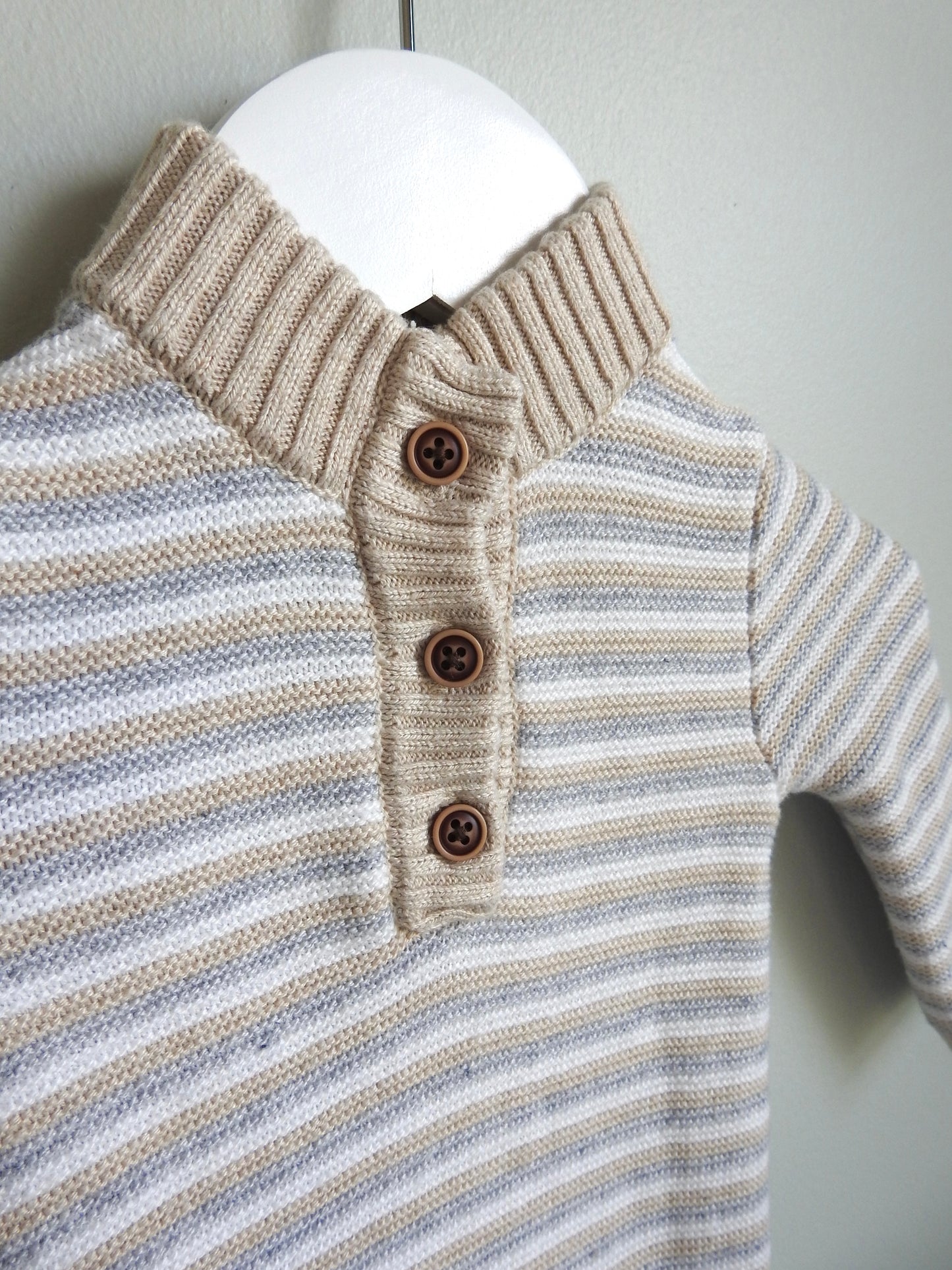 Janie & Jack Neutral Striped Knit Romper 0-3M