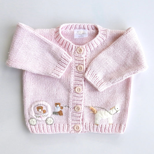 Vintage 00s Victoria Kids Pink Cinderella Teddy Bear Cardigan 6-12M